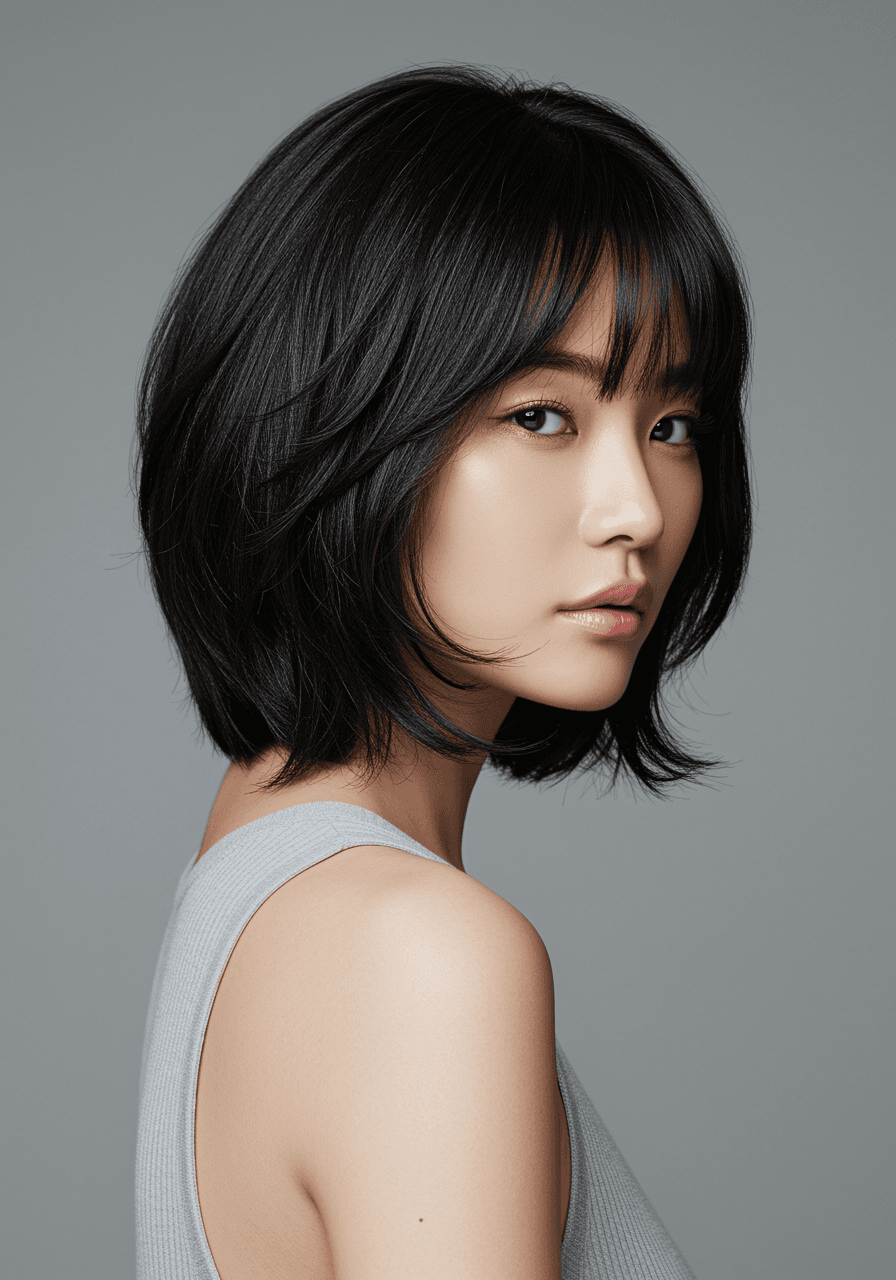 Soft Korean layering with a whisper fringe and movement that still feels expensive on day three.